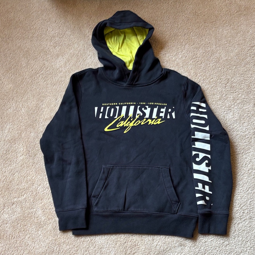 Hollister Black Hoodie with Yellow Highlights